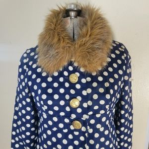 Custom Vintage Polka Dot Dress Coat with Faux Fur collar size small